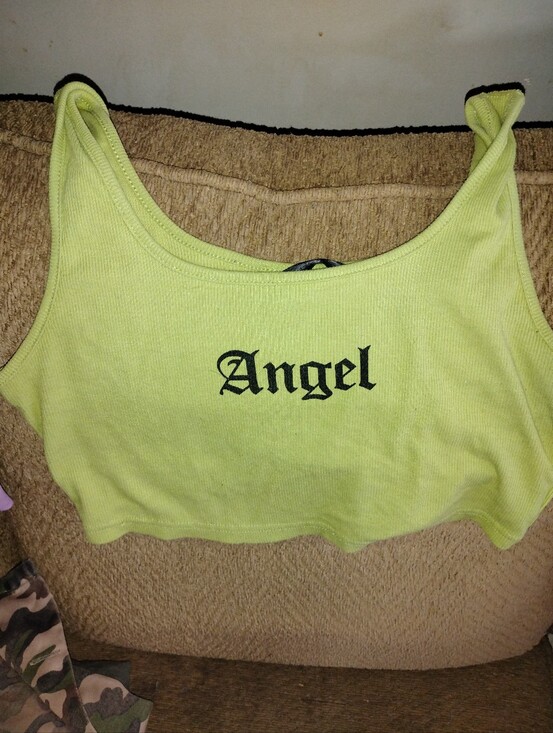 SHEIN Tops - SHEIN Neon Lime Ribbed 'Angel' Crop Tank